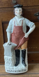 UNUSUAL ANTIQUE VICTORIAN STAFFORDSHIRE FIGURINE OF A BLACKSMITH - Picture 1 of 5
