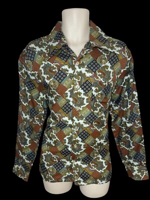 Camisa Jaymar De Colección Para Hombre Talla L Patchwork Paisley Disco Hippy Años 60 70 Poliéster Foto 1 de 4