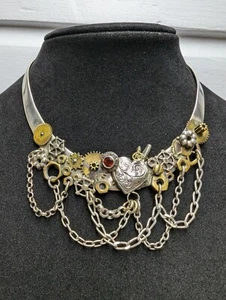 Sterling Silver And Mixed Metals Steam Punk Artisan Hand Made CuffNecklace .Abx1 - Picture 1 of 12