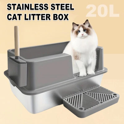 20L Stainless Steel Cat Litter Box Large Space Semi-Enclosed Easy Clean Toilet - image 1 of 4
