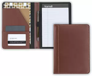 Samsill 71736 6.25" x 8.75" Stitch Leather Padfolio - Brown New - Picture 1 of 11