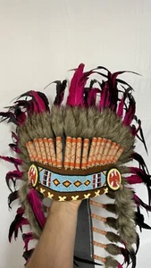 VTG Novum Crafts Finest Handmade Art Native American Indian Feather Headdress - Picture 1 of 6