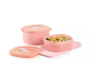 Nuovo Tupperware Crystalwave set ciotole per microonde rosa pesca 2 e 3-1/4 tazze - Foto 1 di 4