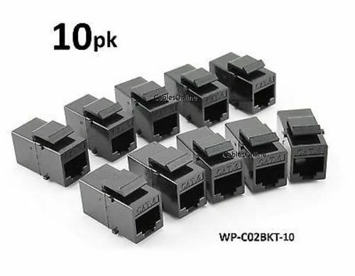 10-PK CAT6 Female/Female RJ45 Ethernet Black Keystone Jack Coupler, FC10 - Image 1 of 1