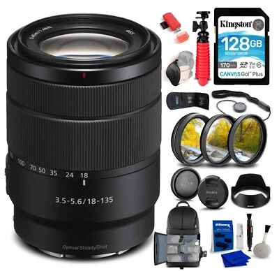 Sony E 18-135mm f/3.5-5.6 OSS Lens +128GB Card, Filter Kit + Backpack + Open Box - Image 1 of 4