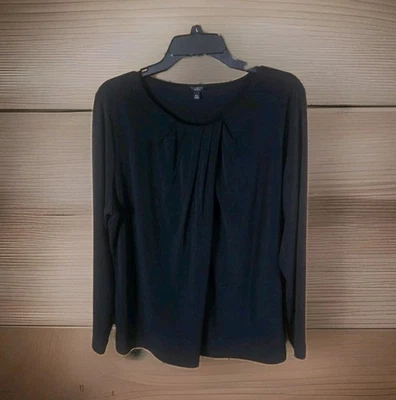 Talbots Womens Top Black Sz 2X Petite Long Sleeve Pleated Cross Front Blouse - Image 1 of 4