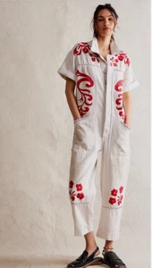 NEU We the Free People Denim rot lackierter Overall Gr. M $ 248 Glory Days Carpenter - Bild 1 von 10