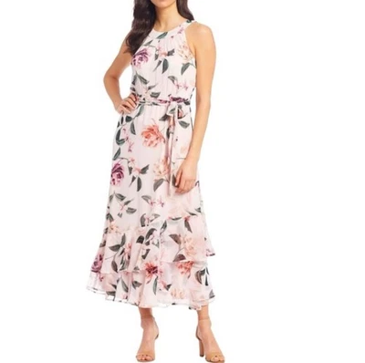 Calvin Klein Chiffon Floral Halter Neck Maxi Dress Womens size 10 Wedding Guest - Image 1 of 4
