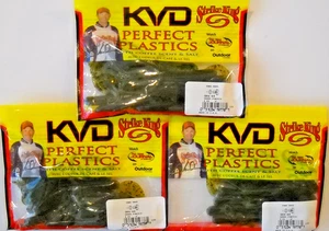 Lot of 3 STRIKE KING KVD PERFECT PLASTICS 4" GAME HAWG in GREEN PUMPKIN color - Picture 1 of 2
