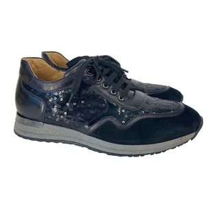 Zapatillas deportivas Russell & Bromley negras con lentejuelas para mujer 7 gamuza cuero glamuroso con cordones - Imagen 1 de 13