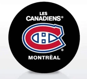Montreal Canadiens Team Logo Official Basic Souvenir NHL Hockey Game Puck French - Bild 1 von 2