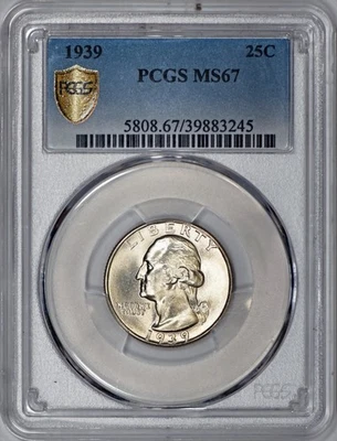 Washington Quarter 25c 1939 graduación profesional MS67 - ¡Muy limpio! Foto 1 de 3