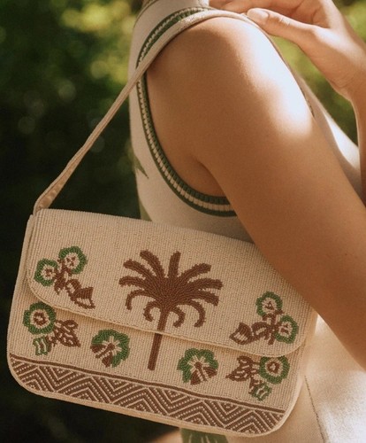 PALM ANGELS Borsa pastello floreale con perline bianche ? palma