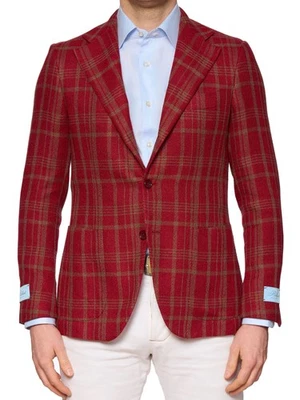 BELVEST Red Plaid Hopsack Silk-Linen-Cotton Jacket 50 NEW US 40 - Image 1 of 4
