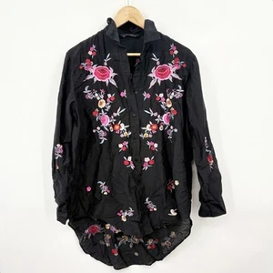Zara Top Women Small Embroidered Floral Boho Whimsigoth Tunic Festival Oversized - Picture 1 of 8