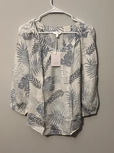 Lauren Conrad Peasant Top Women’s Blouse Top Short Sleeve Tropical - Large - Picture 1 of 5