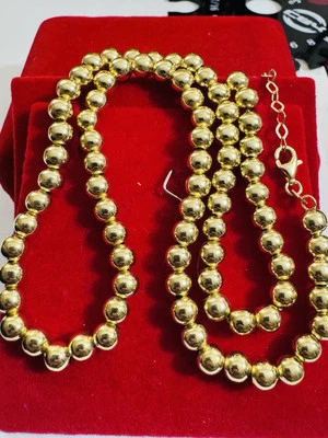 New 18K 750 Real Genuine Gold Ball Beads Necklace 16”/17.5” long 5mm 11.1g - Image 1 of 4