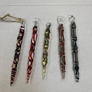 5 Murano Stil getauchte mundgeblasene Glas Ornamente 1/2” x 5” & 1/2” x 5 1/2” - Bild 1 von 5