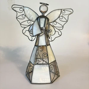 Metal & Shell Angel Figure Halo Instrument Stained Glass Style 7.5" - Picture 1 of 10
