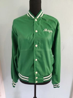 Chaqueta estilo universitario softbol verde vintage 1985 con detalles blancos unisex pequeña Foto 1 de 4