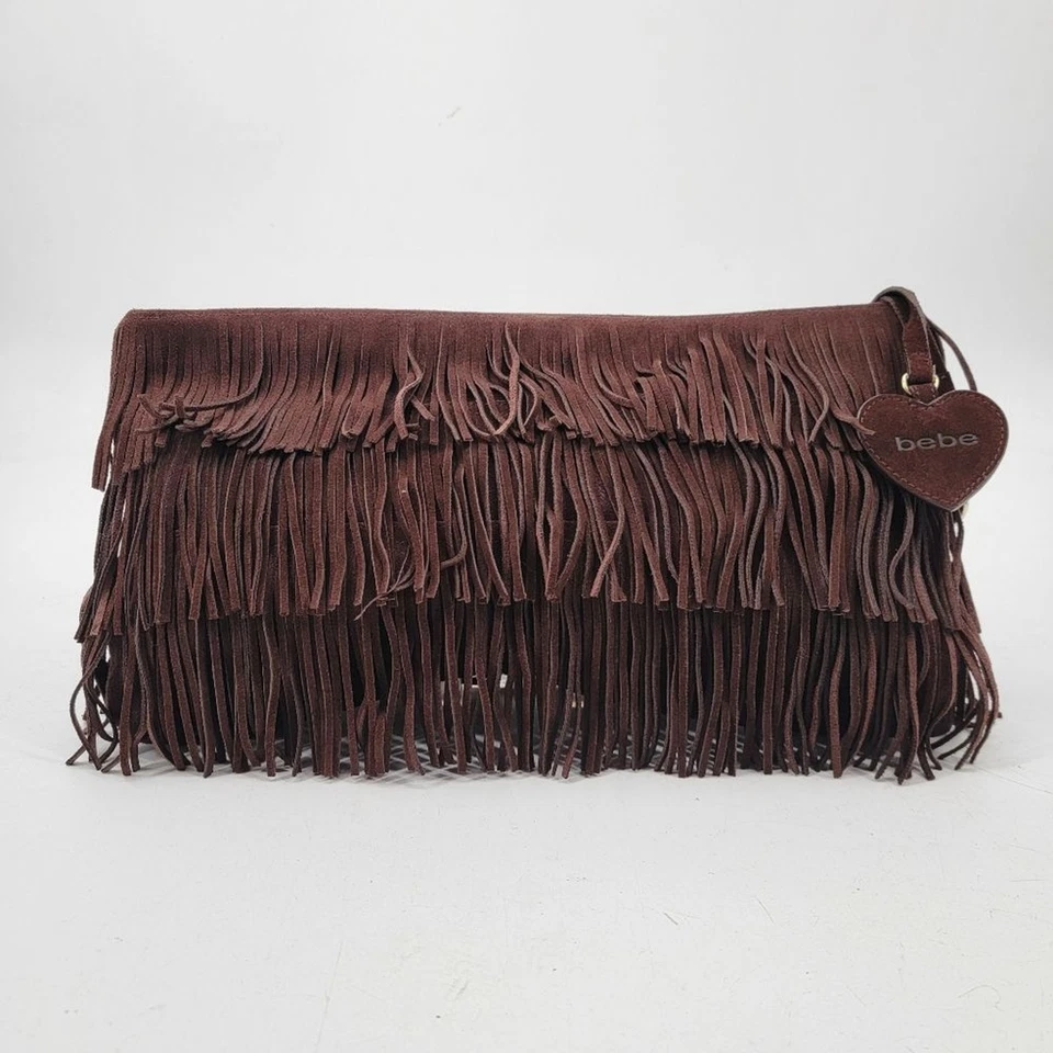 Bolso sin asas Bebe años 90 Western marrón gamuza flecos Boho Lux glam vintage Foto 1 de 4