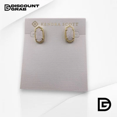 Kendra Scott 14k Gold Iridescent DRUSY White Ellie Post Back Stud Earrings (NEW) - Image 1 of 4