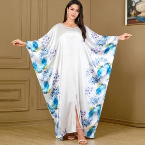 Dubai Mujeres Vestido de Noche Estampado Musulmán Abaya Manga Ala de Murciélago Maxi Vestido Caftán - Imagen 1 de 20