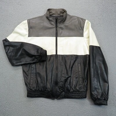 Wilsons Leather Jacket Mens 36 Moto Striped Black Bomber Motorcycle Riding Gray - Image 1 of 4