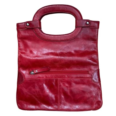 YL New York London Red Leather Folding Clutch Tote Handbag - Image 1 of 4