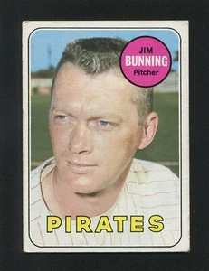 #175 Jim Bunning, Piratas - 1969 Topps: en muy buen estado, débil pliegue trasero de 1/2" 240061e - Imagen 1 de 3