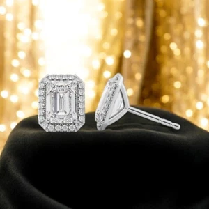 IGI Certified Diamond Earing Emerald Cut 2.30 Ct 14k White Gold Lab Grown Studs - Picture 1 of 10