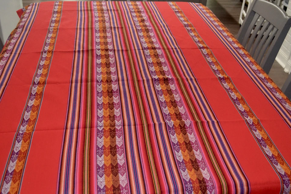 New From Peru Andean Cotton Table Cloth Table Cover 80x47" Bright Red - Image 1 of 1