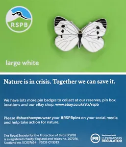 RSPB Pin Badge Large White Butterfly NIIC P03079 - Picture 1 of 1