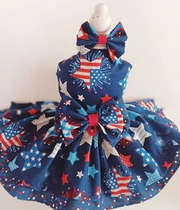 DOG HARNESS DRESS, PATRIOTIC PRIDE   HAIR BOW FREE SHIPPING - Picture 1 of 7