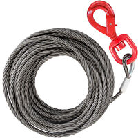 WIRE ROPE SWIVEL HOOK 3/8 x 125' EIPS IWRC TOW TRUCK WINCH CABLE Steel Core