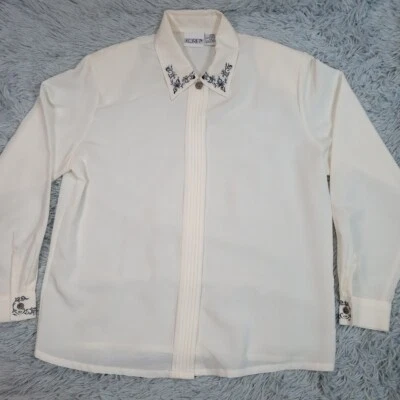 Camisa vintage Koret para mujer 12 blusa blanca transparente bordado azteca suroeste Foto 1 de 4