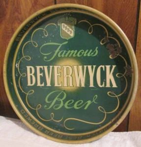 OLD ANTIQUE BBBB GREEN BEVERWYCK BEER METAL BAR SERVING TRAY ALBANY N.Y. 12'' - Picture 1 of 9