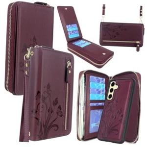 Lacass for Samsung Galaxy S24 FE S24FE 2024 Wallet (Floral Wine Red) - Picture 1 of 7