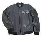 Harley Davidson Size Large Gray Wool and Black Leather Varsity Jacket Coat