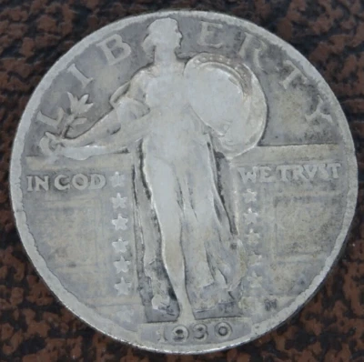 1930 Standing Liberty Quarter US Mint Silver 25C Coin Philadelphia Mint - Image 1 of 2