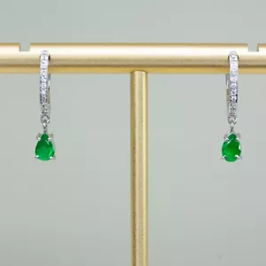 Dangling Emerald and Diamond Earrings in 18K Gold - Picture 1 of 2