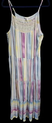 Maxi Vestido de Sol LC Lauren Conrad Rayas Crochet 2X.XXL Multicolor Pastel Rayón Foto 1 de 3