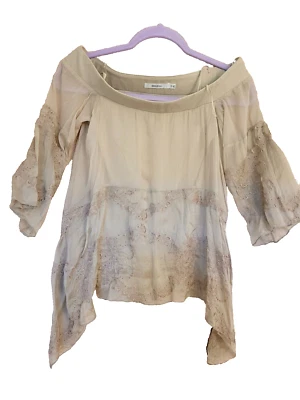 Top Bailey 44 Cuero Seda Bordado Mordedura de Tiburón Hombro Descubierto Talla XS Foto 1 de 4