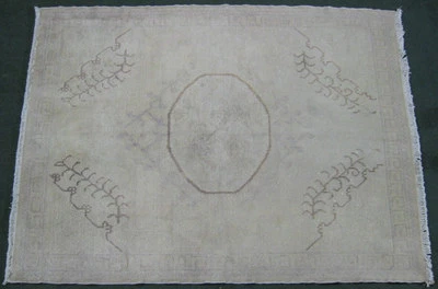 Turkish Oushak rug hand knotted wool 4x5.3 #NAB1 pale washed out - Image 1 of 3