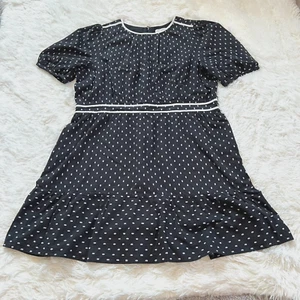 Loft Dress Retro Size 18 Black White Swiss Dot Peplum Hem Cottagecore Y2K 14916 - Picture 1 of 11