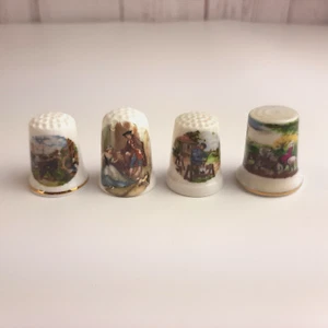Thimbles Lot of 4 Pastoral Scenes Porcelain Ceramic China Sewing Collectibles - Picture 1 of 9