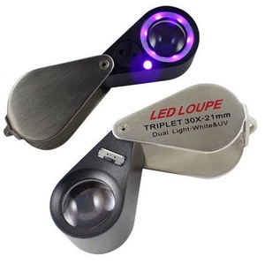 30X 21mm Glass Magnifying Magnifier Jeweler Eye Jewelry Loupe Loop w/ 6 LED & UV - Picture 1 of 11
