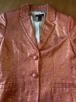 197 J CREW 系列西装外套丝绸镀金锦缎金属夹克 6 粉色罕见! — 第 1/4 张图片