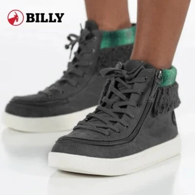 BILLY Kids Sherpa/Plaid Cuff High Top Bootie 3 Charcoal/Forest $75 EUC - Imagem 1 de 4