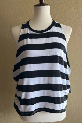 Volcom Stone Row Black Striped Cotton Distressed Don't Cowl me Tank Top S M - Image 1 of 4